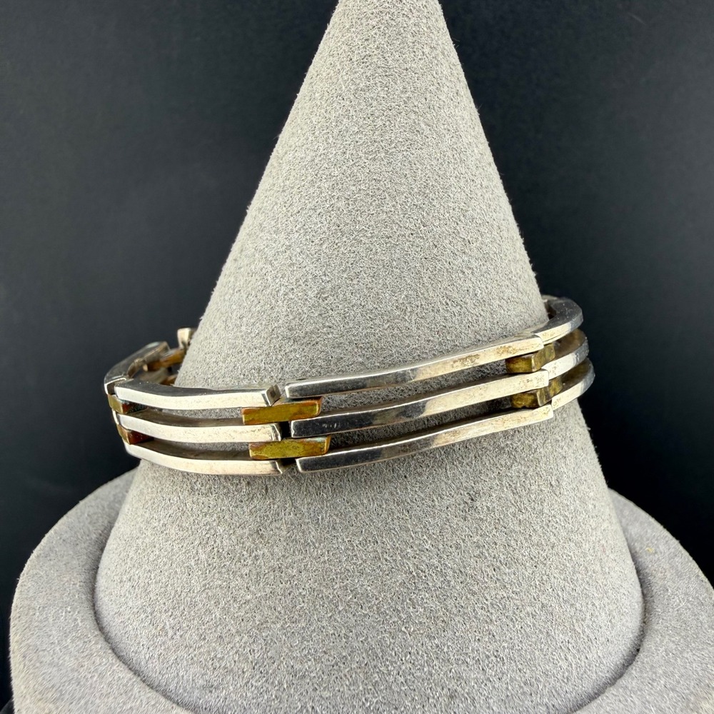 Vintage Mexican Sterling 925 Bracelet Sterling Silver Modernist 7in